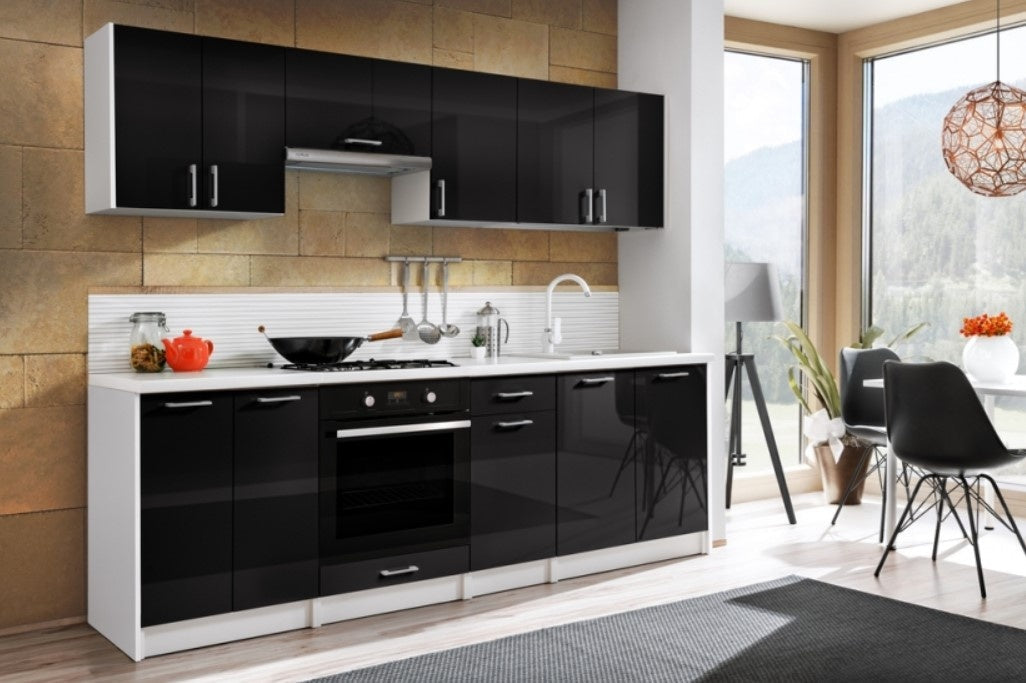 Küchenzeile ECO 240, schwarz hochglanz