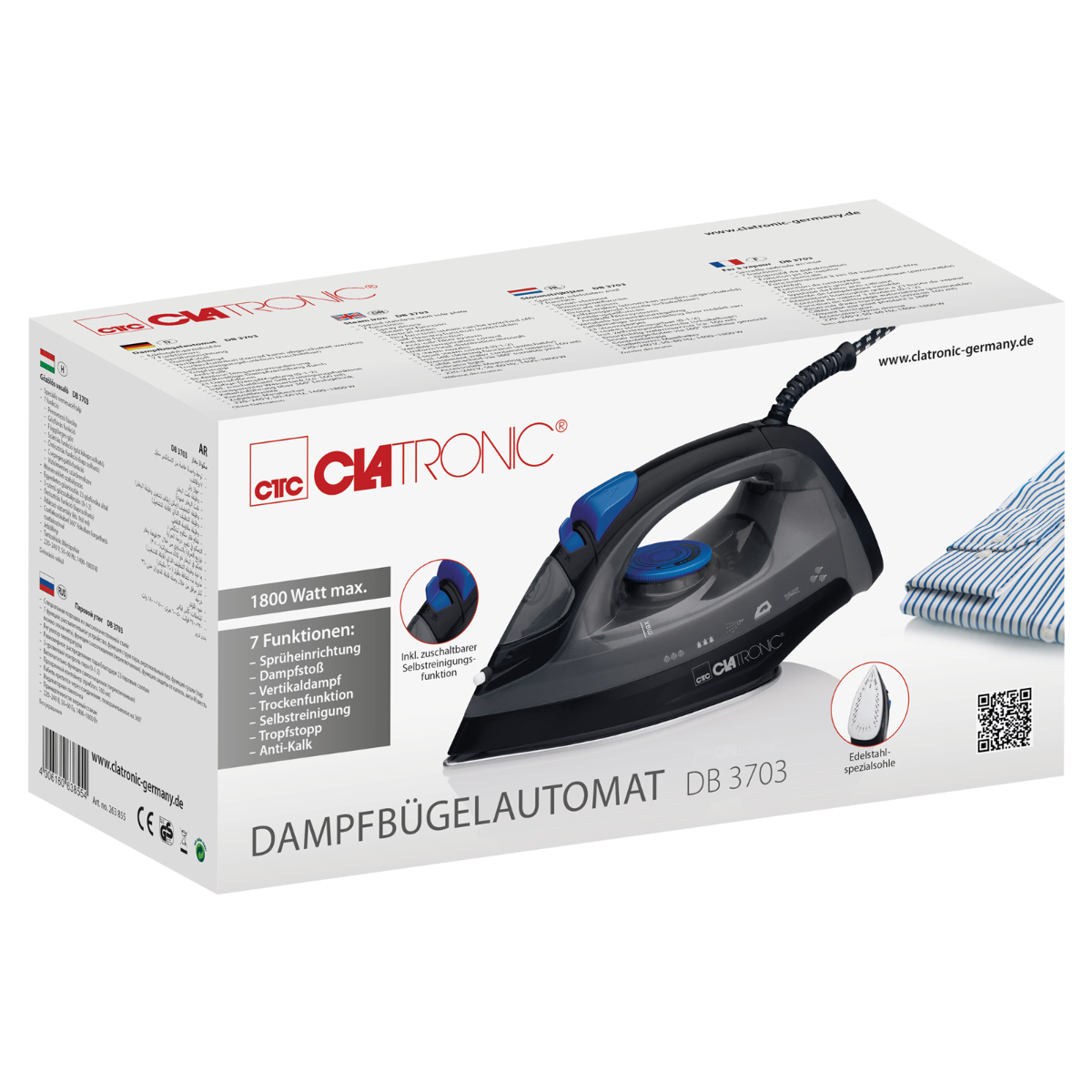 Clatronic DB 3703 Dampfbügeleisen Schwarz/Blau - Ansary Verkauf®