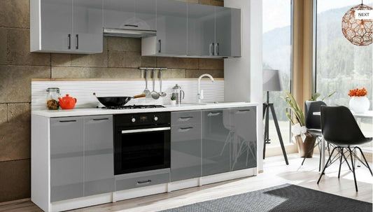 Küchenzeile Eco 240, grau hochglanz