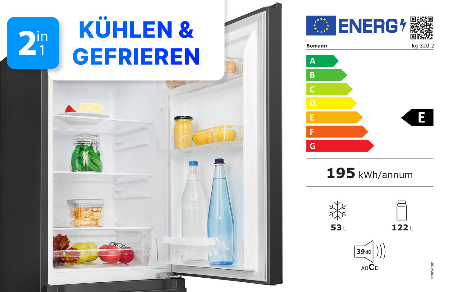 Bomann Kühl-/Gefrierkombination KG 320.2 schwarz
